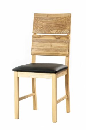 Masívne jaseňová stolička Karla s čiernou koženkou