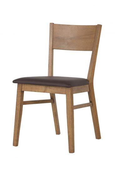 Dubová lakovaná stolička Mika rustik s hnedou koženkou 1
