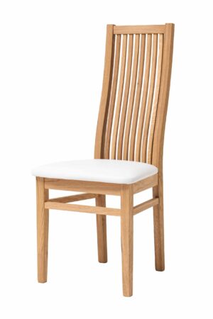 Dubová olejovaná a voskovaná stolička Sandra s bielou koženkou