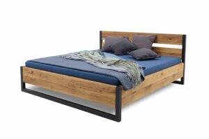 Solidne łóżko 120×200 Venecia czarne, polaczenie dębu i metalu