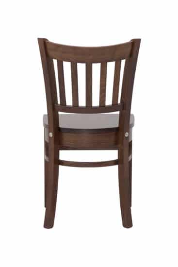 Jídelní židle Praha 1 je vyrobena z masivního jasanového dřeva v odstínu tmavého ořechu a lakovaného povrchu, který nejen zvyšuje její odolnost, ale i podtrhuje přirozenou krásu dřeva.