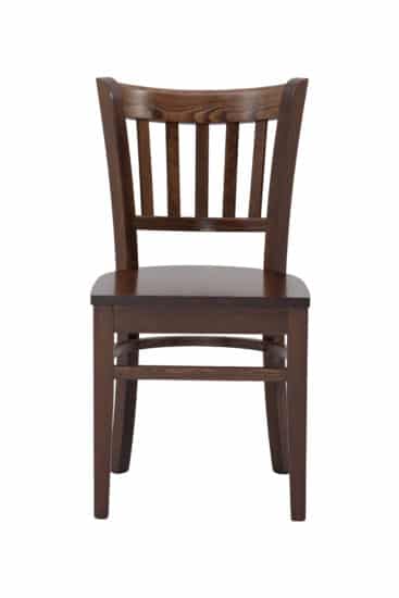Jídelní židle Praha 1 je vyrobena z masivního jasanového dřeva v odstínu tmavého ořechu a lakovaného povrchu, který nejen zvyšuje její odolnost, ale i podtrhuje přirozenou krásu dřeva.