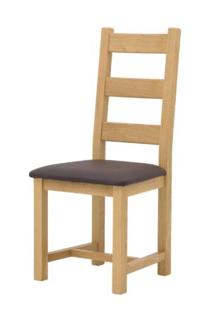 Dubová olejovaná a voskovaná stolička Ladder Back hnedá koženka