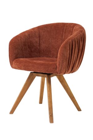 Štýlové otočné kreslo Elba kombinuje prírodnú krásu masívneho dubového dreva s elegantným čalúnením v teplej hnedej farbe. Ponúka výnimočné pohodlie, praktické otáčanie do strán a automatické vrátenie sedáku do pôvodnej polohy. Ideálna voľba pre moderné a klasické interiéry.