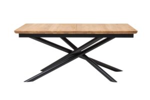 Rozkladací jedálenský stôl Traun spája prírodnú eleganciu masívneho dubu s moderným dizajnom kovových nôh. Vďaka skrytému rozkladaciemu mechanizmu a prídavnej doske, ktorá predlžuje stôl o 80 cm, získate priestor navyše behom niekoľkých sekúnd.