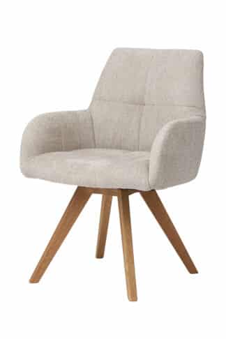 Štýlové otočné kresielko Amber spája prirodzenú krásu masívneho duba s elegantným čalúnením v svetlej béžovej farbe. Ponúka výnimočné pohodlie, praktické otáčanie do strán a automatické vrátenie sedáku do pôvodnej polohy. Skvelá voľba ako pre moderné, tak aj klasicky ladené interiéry.