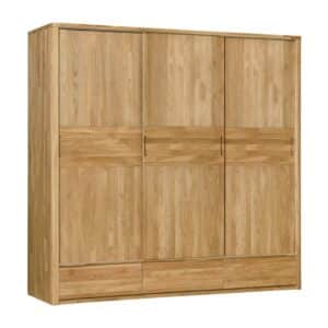 Masívna skriňa Lausanne 3 s tromi posuvnými dverami nielen pozdvihne vzhľad Vašej spálne, ale zároveň Vám bude slúžiť dlhé roky. Zaujme prirodzenou kresbou dreva aj nadčasovým dizajnom. Prakticky riešený interiér ponúka kombináciu políc, šatníkovej tyče a dvoch zásuviek, takže budete mať všetky veci prehľadne usporiadané a vždy ľahko dostupné.