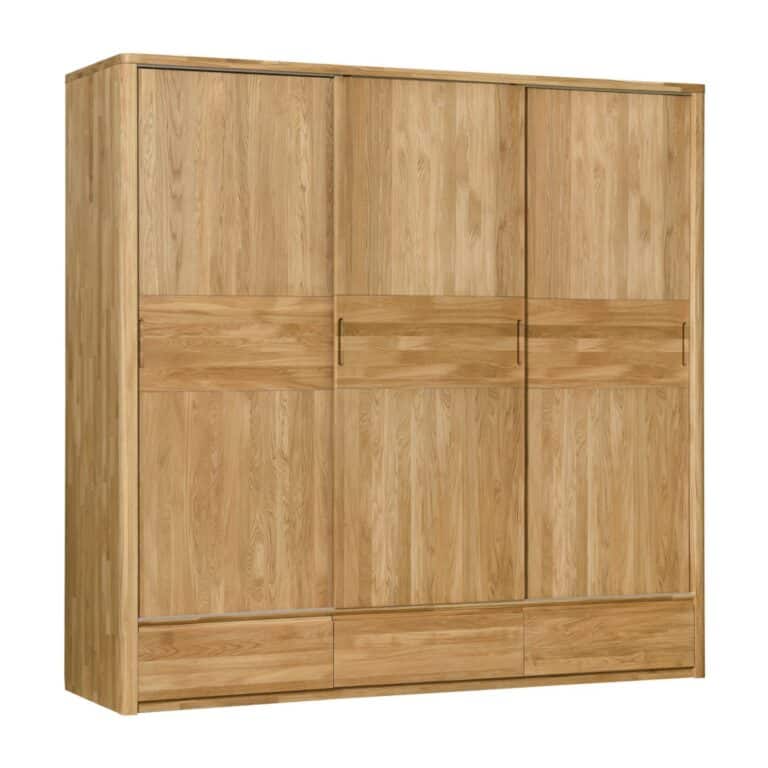 Masívna skriňa Lausanne 3 s tromi posuvnými dverami nielen pozdvihne vzhľad Vašej spálne, ale zároveň Vám bude slúžiť dlhé roky. Zaujme prirodzenou kresbou dreva aj nadčasovým dizajnom. Prakticky riešený interiér ponúka kombináciu políc, šatníkovej tyče a dvoch zásuviek, takže budete mať všetky veci prehľadne usporiadané a vždy ľahko dostupné.