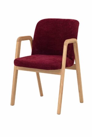 Dubová stolička Chill v červenom vyhotovení skvele vynikne nielen pri jedálenskom stole, ale aj v pracovni, kancelárii alebo modernom komerčnom interiéri. Masívna dubová konštrukcia zaisťuje dlhú životnosť a stabilitu, zatiaľ čo sýtočervené čalúnenie dodáva stoličke výrazný a energický charakter, ktorý oživí každý priestor.