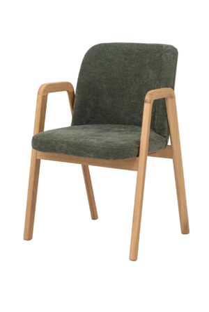 Dubová stolička Chill sa hodí nielen k jedálenskému stolu, ale aj do pracovne, kancelárie alebo štýlového komerčného priestoru. Masívne dubové drevo zaručí dlhú životnosť, kvalitné zelené čalúnenie príjemné posedenie a opierky ešte väčší komfort pri vstávaní aj sedení.