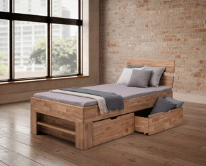 Dubová posteľ Sofi Kubus z masívneho dreva v vyhotovení cink zaujme moderným prírodným vzhľadom, vysokou odolnosťou a dlhou životnosťou. Precízne spracovanie spolu so stabilnou konštrukciou poskytujú maximálne pohodlie a kvalitné zázemie pre pokojný spánok po mnoho rokov. Pre ešte väčšiu praktickosť je možné posteľ doplniť o zásuvky, ktoré ponúknu pohodlný úložný priestor.